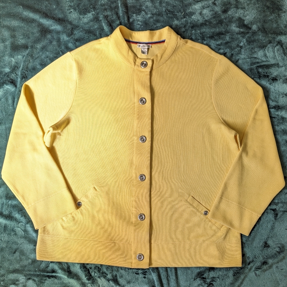 Bechamel Womens X-Large Yellow Knit Cardigan Tunic Silver Hole Grommet Snaps